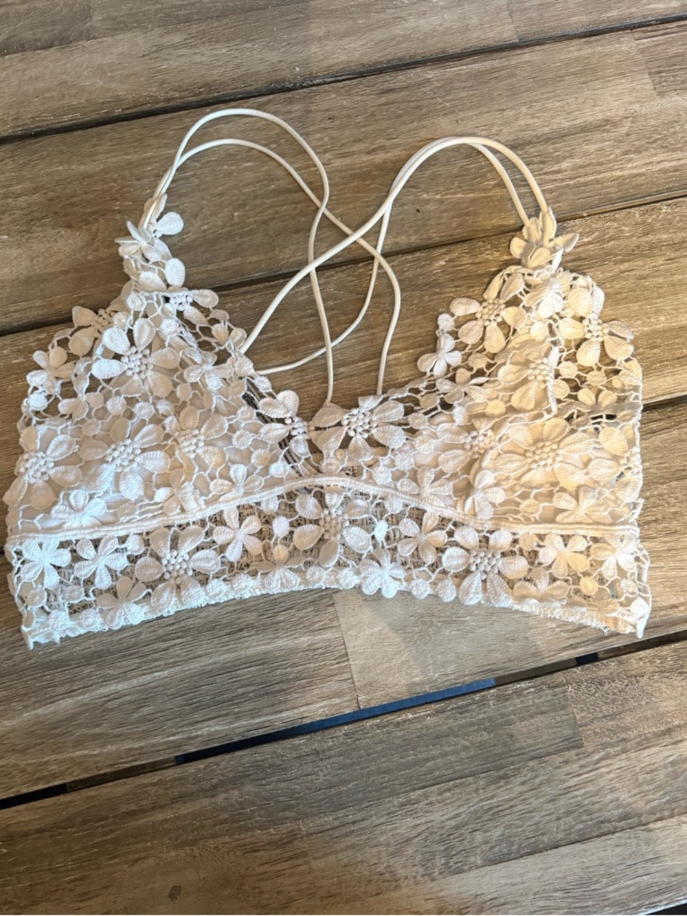 Free People Lace Floral Crochet Bralette in Ivory